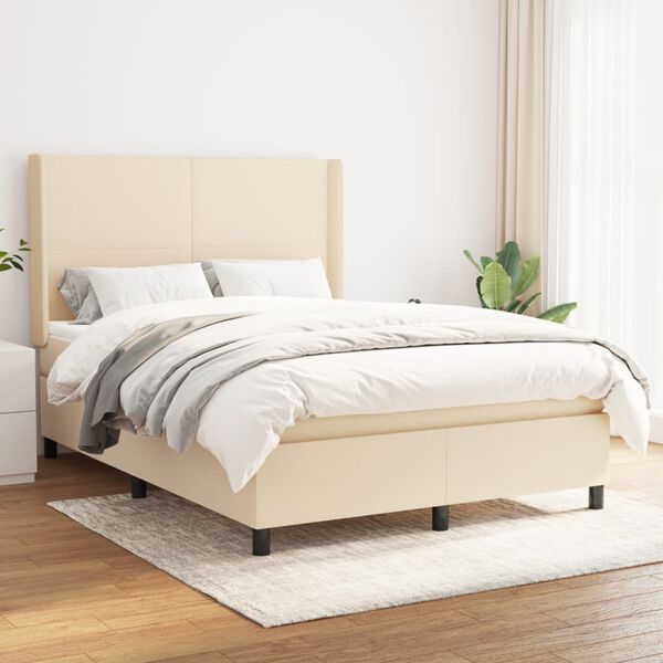 vidaXL Boxspring posteľ s matracom kr&eacute;mov&yacute; 140x190 cm l&aacute;tka