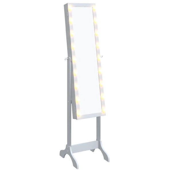 vidaXL Voľne stojace zrkadlo s LED, biele 34x37x146 cm