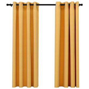 vidaXL Zatemňovacie z&aacute;vesy, ľanov&yacute; vzhľad, kr&uacute;žky 2 ks, žlt&eacute; 140x175cm
