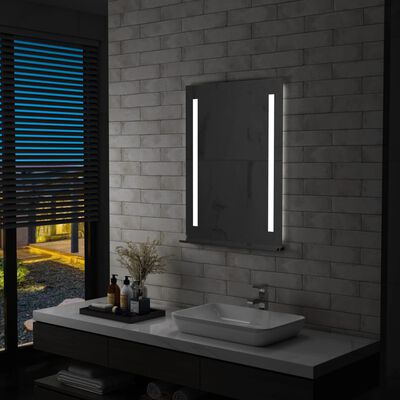 vidaXL Kúpeľňové nástenné zrkadlo s LED osvetlením a policou 60x80 cm
