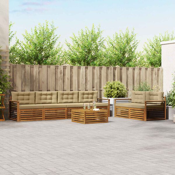 vidaXL Z&aacute;hradn&aacute; s&uacute;prava gaučov s vank&uacute;&scaron;om 7 pcs Pr&iacute;rodn&aacute; a b&eacute;žov&aacute;