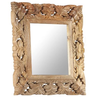 vidaXL Ručne vyrezávané zrkadlo hnedé 50x50 cm masívne mangovníkové drevo