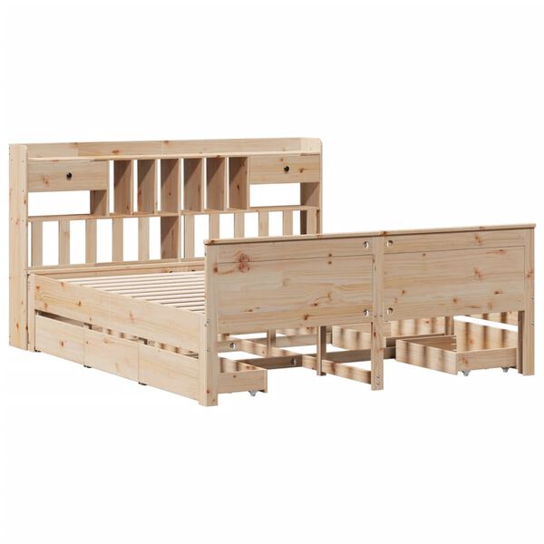 vidaXL Posteľ s knižnicou bez matraca vosková 160x200 cm borovica
