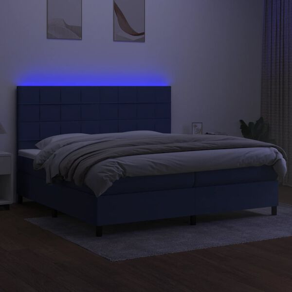 vidaXL Posteľ boxsping s matracom a LED modr&aacute; 200x200 cm l&aacute;tka