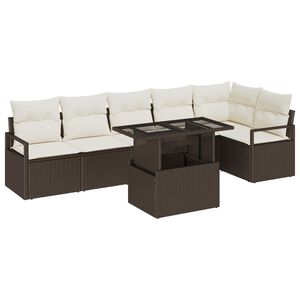 vidaXL S&uacute;prava z&aacute;hradn&yacute;ch pohoviek s &uacute;ložiskom 7 pcs Hned&aacute; Poly ratan