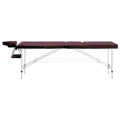 vidaXL Skladací masážny stôl, 3 zóny, hliník, vínovo fialový