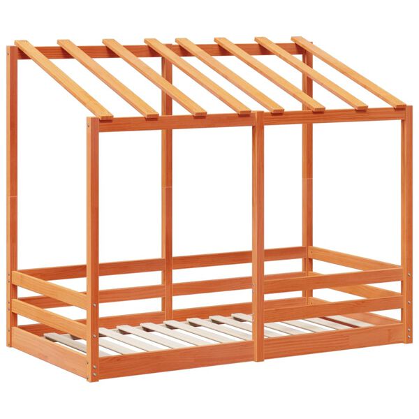 vidaXL Detská posteľ so strechou voskovohnedá 70x140 cm borovic. masív