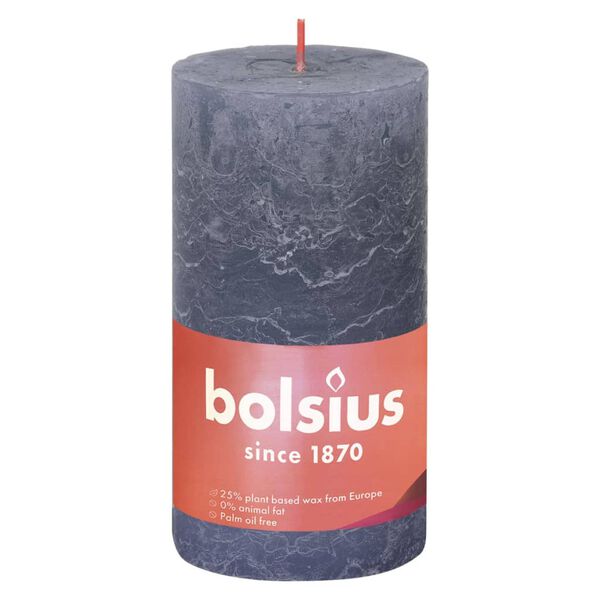 Bolsius Rustik&aacute;lne valcov&eacute; sviečky Shine 4 ks 130x68 mm, modr&eacute;
