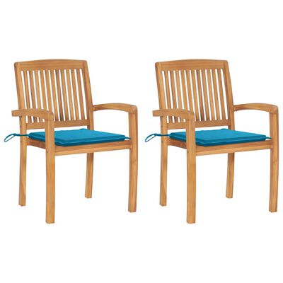 vidaXL Záhradné stoličky 2 ks s modrými podložkami tíkový masív