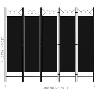 vidaXL Paraván s 5 panelmi, čierny 200x180 cm