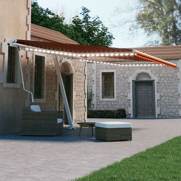 vidaXL Automatick&aacute; mark&iacute;za s LED a senzorom 450x300 cm oranžovo-hned&aacute;