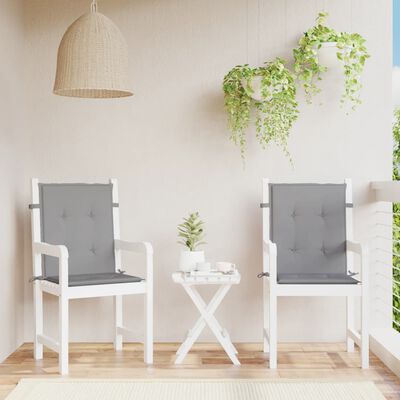 vidaXL Podložky na záhradné stoličky, nízke operadlo 2 ks, sivé