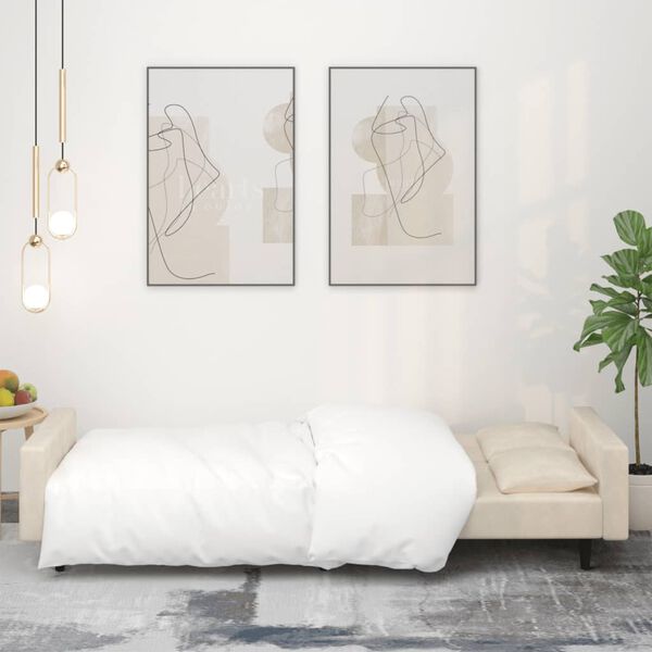 vidaXL 2-miestna rozkladacia pohovka s 2 vankúšmi, krémová, zamat