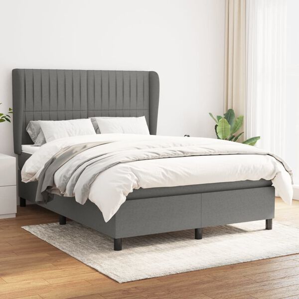 vidaXL Boxspring posteľ s matracom tmavosiv&aacute; 140x190 cm l&aacute;tka