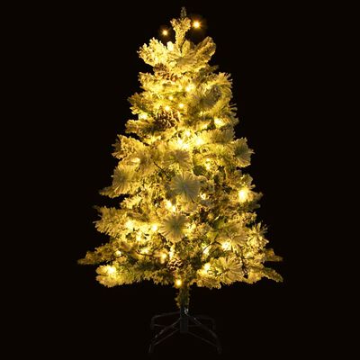vidaXL Osvetlený vianočný stromček, zasnežený, šišky 150 cm, PVC a PE