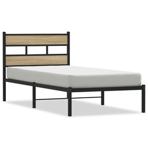 vidaXL Kovov&yacute; posteľn&yacute; r&aacute;m bez matraca, dub sonoma 75x190 cm