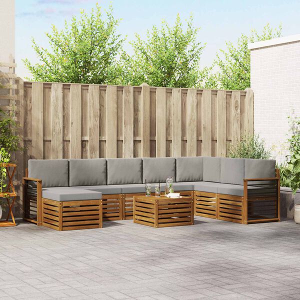 vidaXL Sada rohov&yacute;ch gaučov s vank&uacute;&scaron;om 9 pcs Pr&iacute;rodn&aacute; a svetlosiv&aacute;