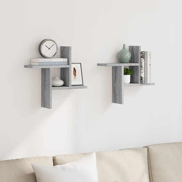 vidaXL N&aacute;stenn&eacute; police 2 ks siv&aacute; sonoma 38x12x38 cm kompozitn&eacute; drevo