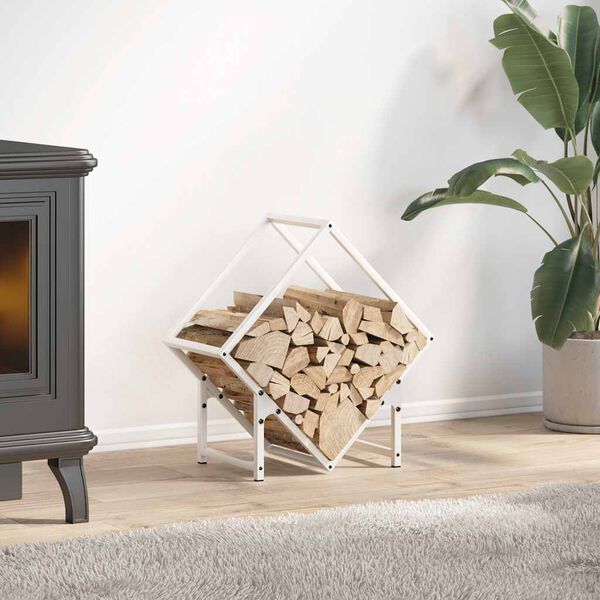 vidaXL Stojan na palivov&eacute; drevo biely oceľ valcovan&aacute; za studena