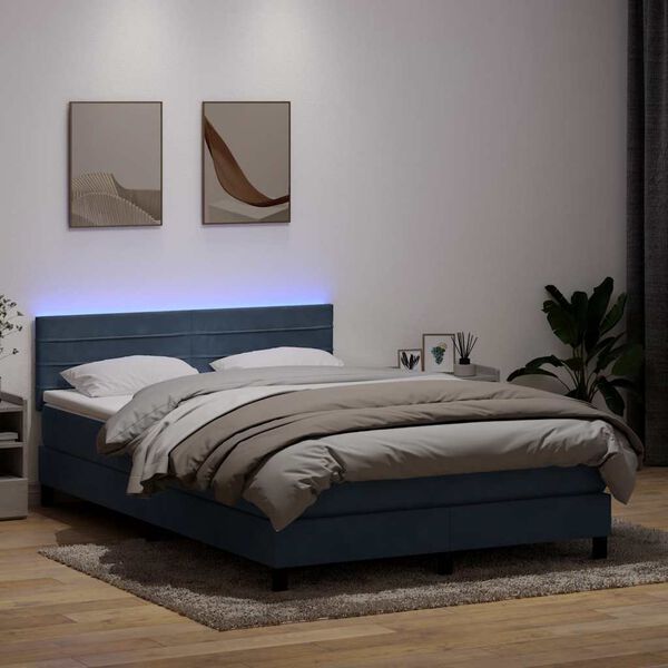 vidaXL Posteľn&yacute; r&aacute;m boxspring s matracom a LED tmavosiv&yacute; 140x220 cm zamat