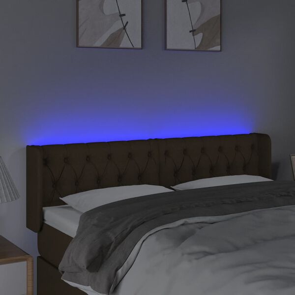 vidaXL Čelo postele s LED tmavohend&eacute; 147x16x78/88 cm l&aacute;tka