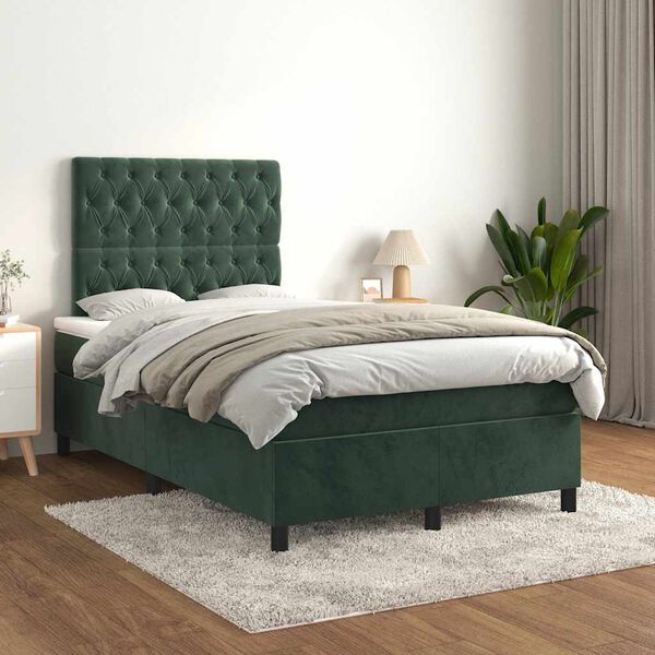 vidaXL Boxspring posteľ s matracom, tmavozelen&aacute; 120x190cm, zamat
