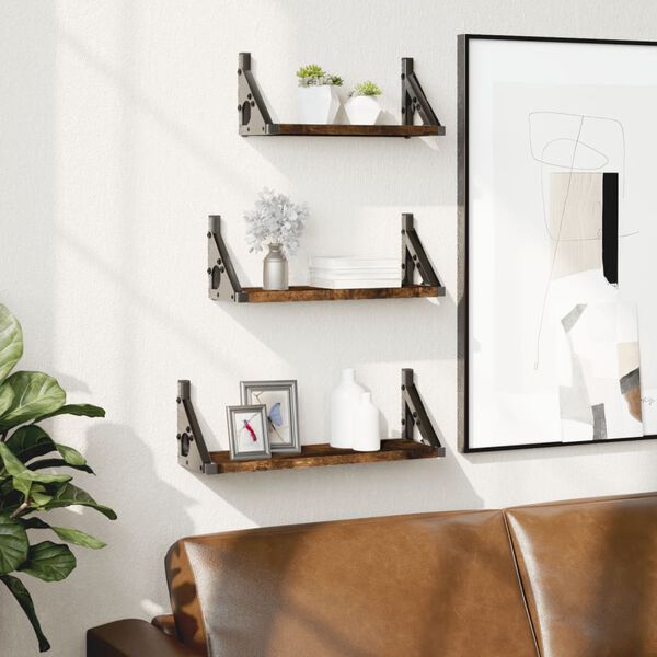 vidaXL 3-dielna súprava nástenných políc dymový dub kompozitné drevo