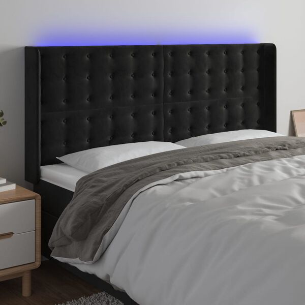 vidaXL Čelo postele s LED čierne 163x16x118/128 cm zamat
