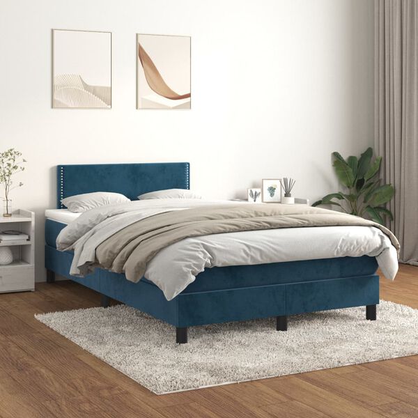 vidaXL Boxspring posteľ s matracom, tmavomodr&aacute; 120x190 cm, zamat
