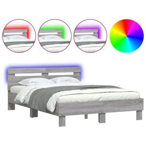 vidaXL Posteľn&yacute; r&aacute;m s čelom a LED siv&yacute; sonoma 135x190 cm
