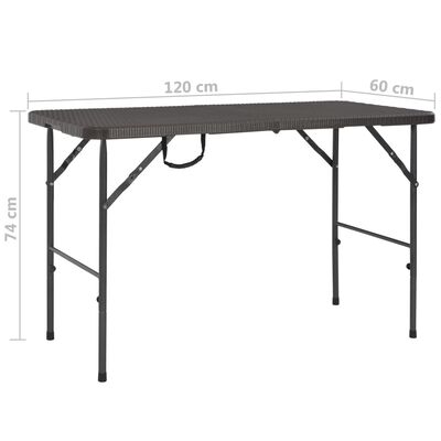 vidaXL Skladací záhradný stôl,hnedý 120x60x74cm, HDPE, ratanový vzhľad