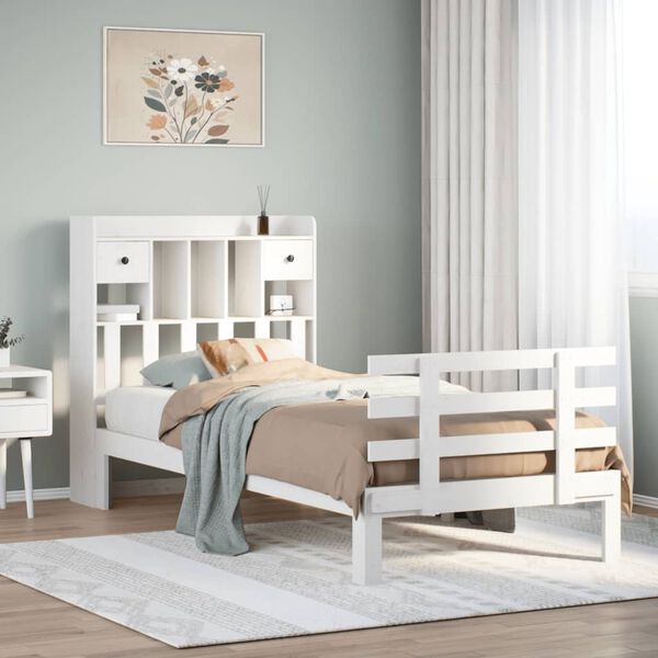 vidaXL Posteľ s knižnicou bez matraca biela 75x190 cm borovicový masív