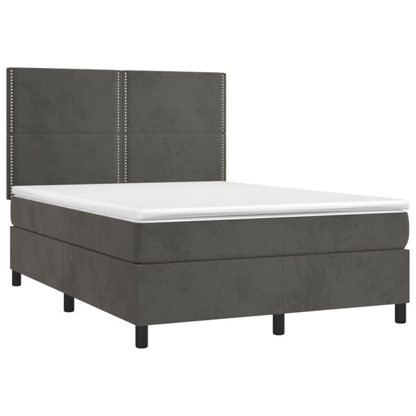 vidaXL Posteľn&yacute; r&aacute;m boxspring s matracom tmavosiv&yacute; 140x200 cm zamat
