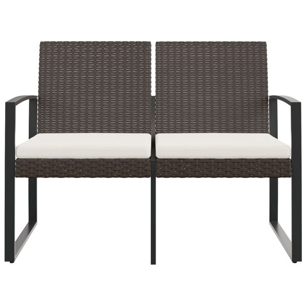 vidaXL 2-miestna záhradná lavička s podložkami hnedá PP ratan