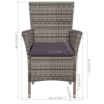 vidaXL Vonkajšia stolička a taburetka s podložkami, polyratan, sivé