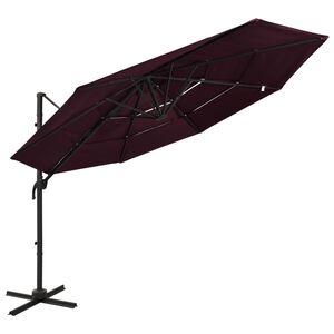 vidaXL 4-stupňov&yacute; z&aacute;hradn&yacute; slnečn&iacute;k, hlin&iacute;kov&aacute; tyč, bordov&yacute; 3x3 m