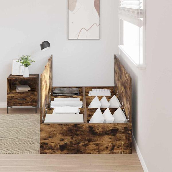 vidaXL Rám postele s úložným prostorem Dymová dub 90 x 200 cm