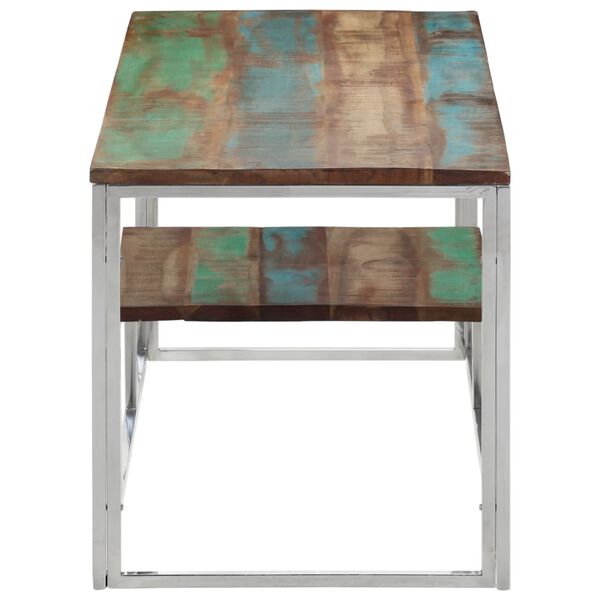 vidaXL Konferenčný stolík strieborný nehrdzavejúca oceľ a recyk. masív