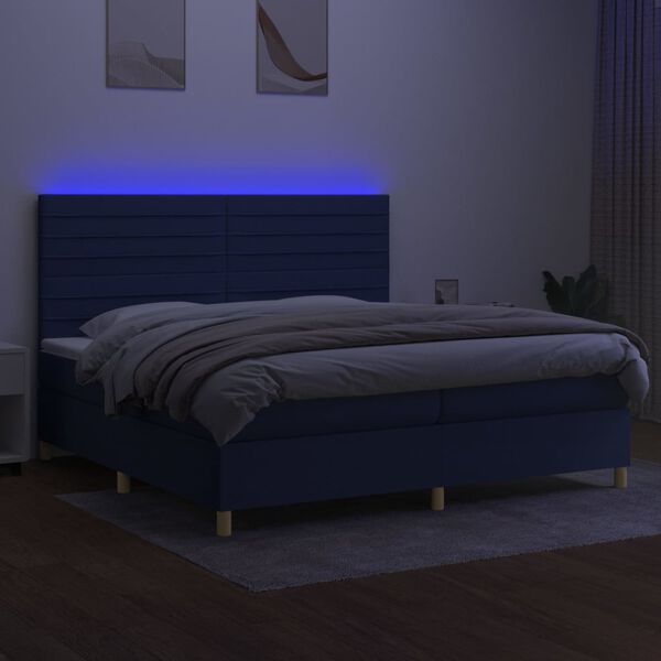 vidaXL Posteľ boxsping s matracom a LED modr&aacute; 200x200 cm l&aacute;tka