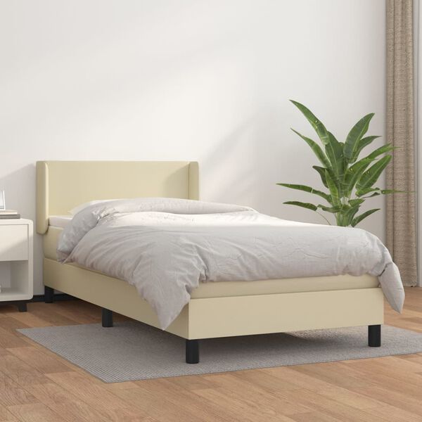 vidaXL Boxspring posteľ s matracom kr&eacute;mov&aacute; 80x200 cm umel&aacute; koža
