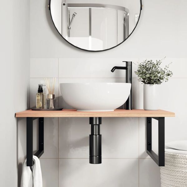 vidaXL Polica pod um&yacute;vadlo, n&aacute;stenn&aacute;, oceľ a dubov&yacute; mas&iacute;v