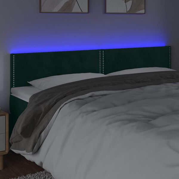 vidaXL Čelo postele s LED tmavozelen&eacute; 160x5x78/88 cm zamat