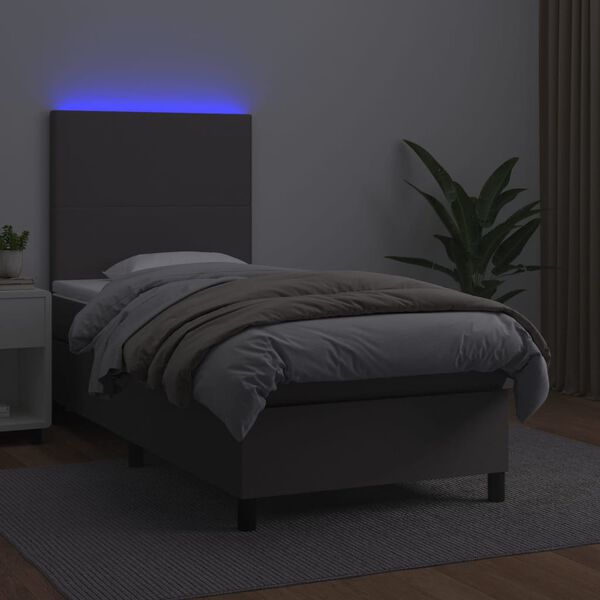 vidaXL Boxspring posteľ s matracom a LED siv&aacute; 100x200 cm umel&aacute; koža