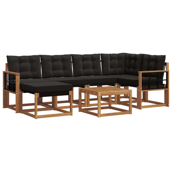 vidaXL Z&aacute;hradn&aacute; s&uacute;prava gaučov s vank&uacute;&scaron;om 7 pcs Pr&iacute;rodn&aacute; a čierna