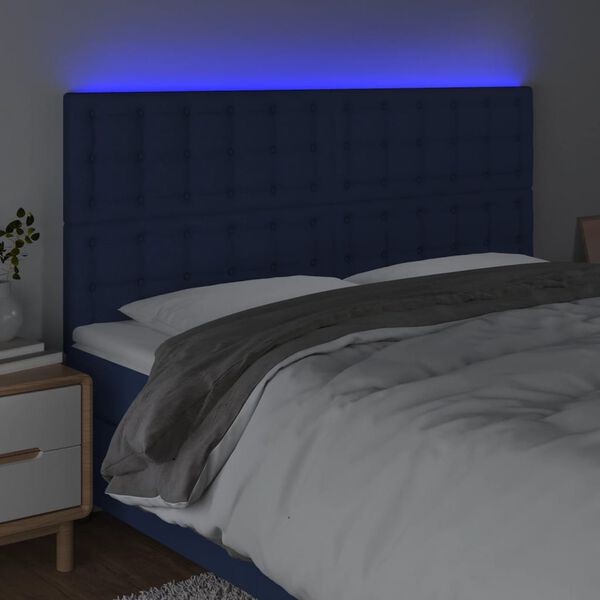 vidaXL Čelo postele s LED modr&eacute; 180x5x118/128 cm l&aacute;tka