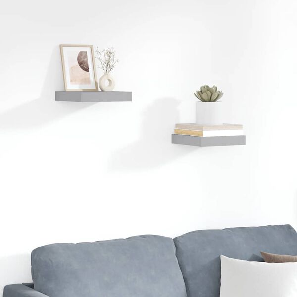 vidaXL Pl&aacute;vaj&uacute;ce n&aacute;stenn&eacute; police 2 ks, siv&eacute; 23x23,5x3,8 cm, MDF