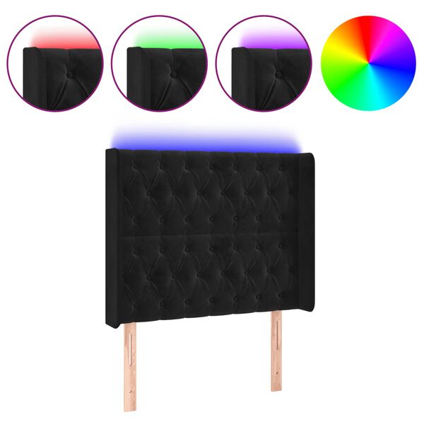 vidaXL Čelo postele s LED čierne 103x16x118/128 cm zamat