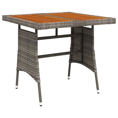 vidaXL Záhradný stôl sivý 70x70x72 cm polyratan a akáciový masív