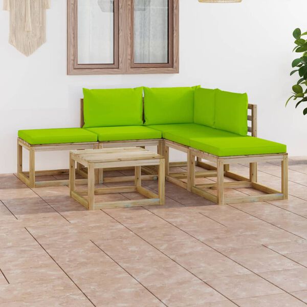 vidaXL 6-dielna z&aacute;hradn&aacute; sedacia s&uacute;prava, jasnozelen&eacute; podložky