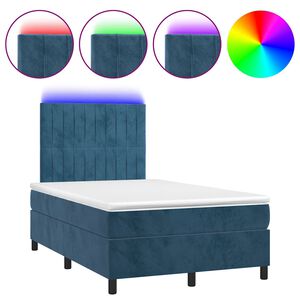 vidaXL Boxspring posteľ s matracom a LED, tmavomodr&aacute; 120x190 cm, zamat